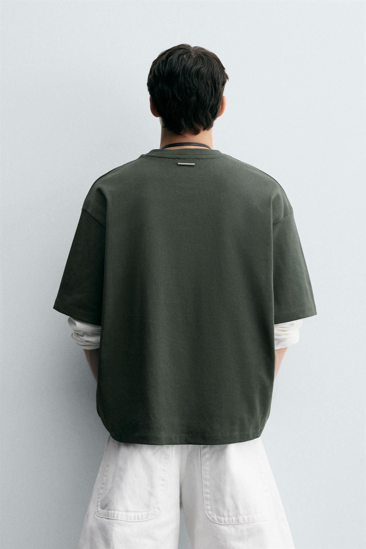 자라 미니멀 비즈 코튼 반팔 스웨트셔츠 5584/324 MID-GREEN - 상세 이미지 4