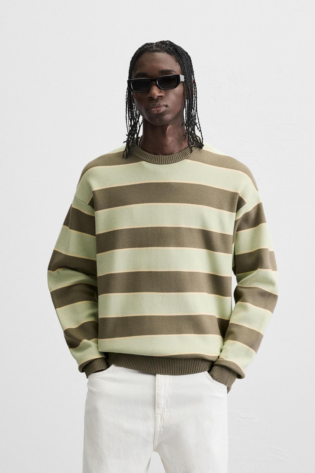 자라 스트라이프 소프트 라운드 니트 스웨터 5755/325 GREEN STRIPE - 상세 이미지 3