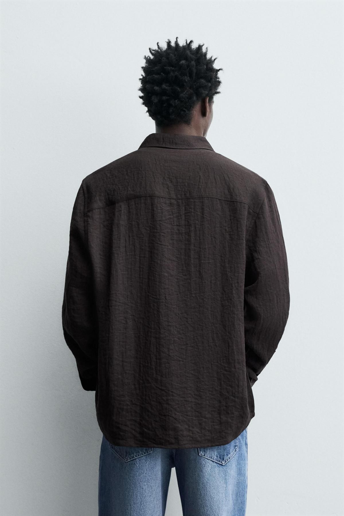 자라 테크니컬 릴렉스핏 블랙 긴팔 셔츠 1063/405 BROWN - 상세 이미지 4