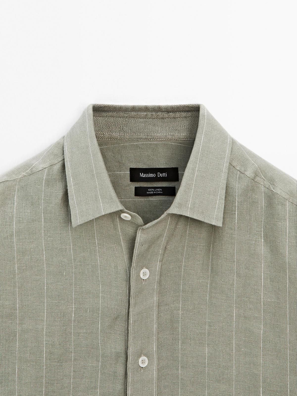 마시모두띠 리넨 스트라이프 레귤러핏 긴팔셔츠 1754/251 PALE GREEN - 상세 이미지 4