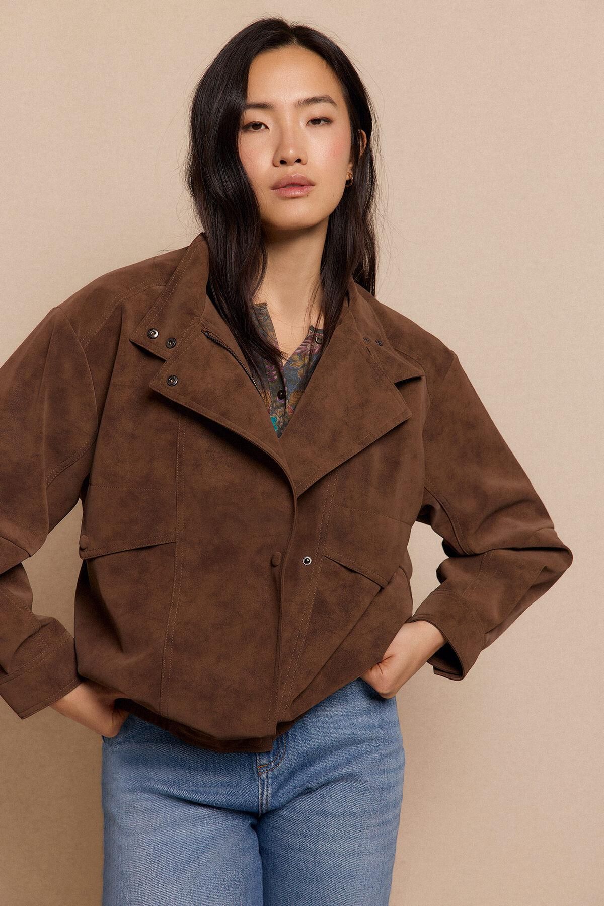 슬로우러브 빈티지 레더 효과 브라운 라이더 재킷 6432505 BEIGE - 상세 이미지 3