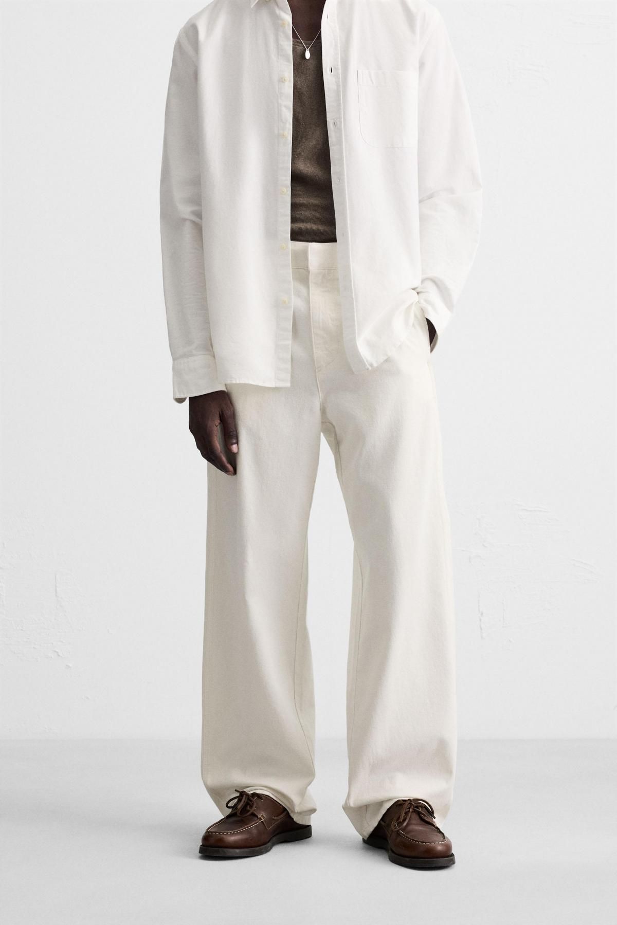 자라 와이드핏 코튼 헴프 치노 팬츠 9942/350 WHITE - 상품 이미지