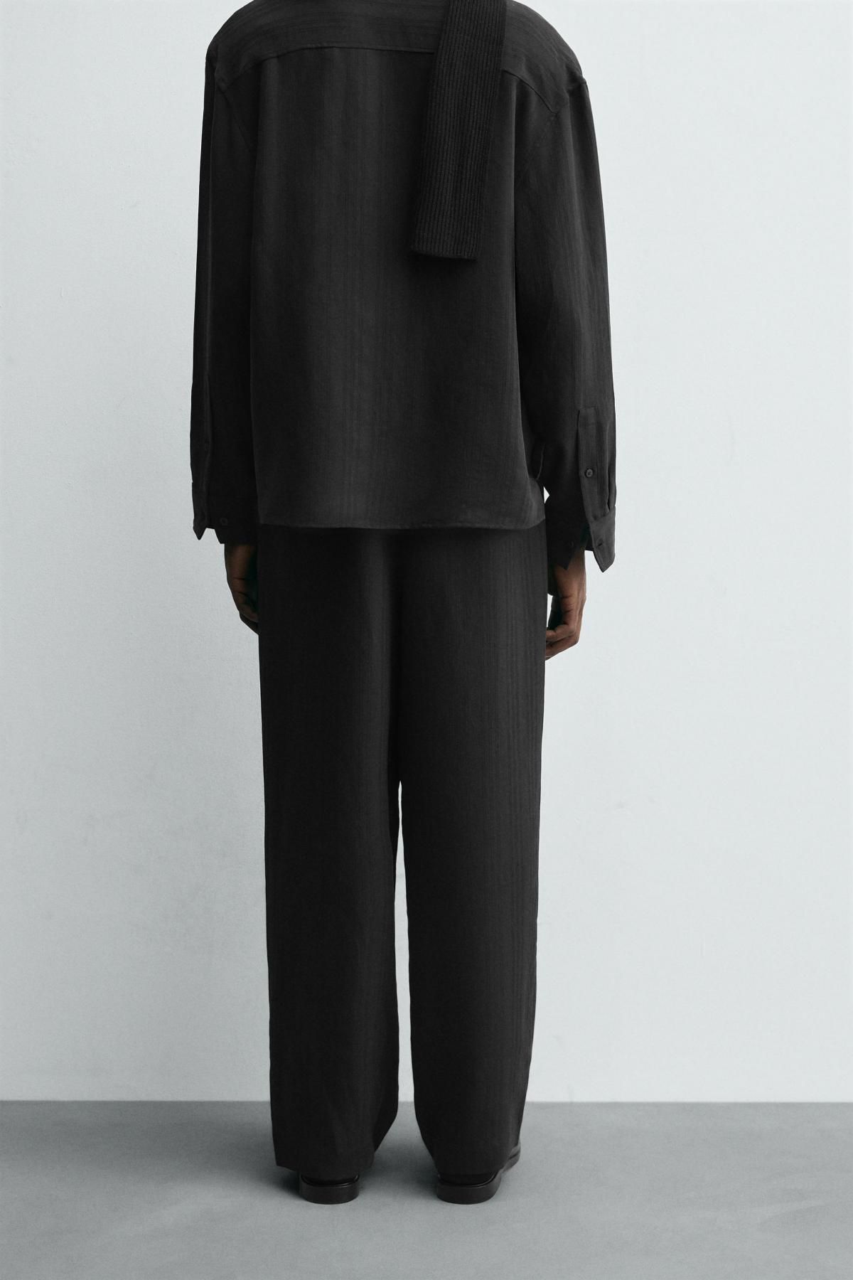 자라 모던 스트라이프 자카드 와이드 슬랙스 팬츠 0794/121 BLACK - 상세 이미지 3