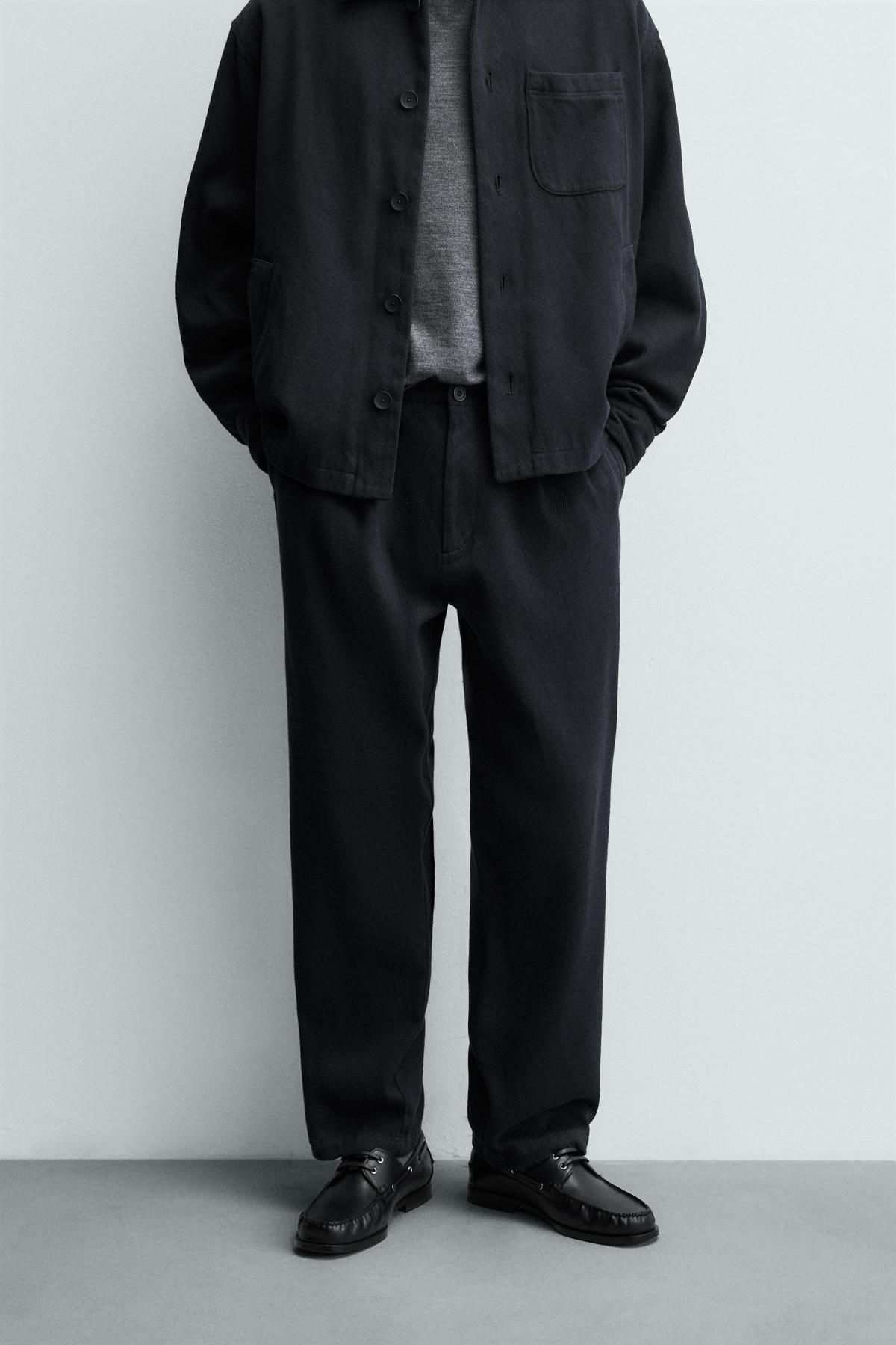 자라 테크니컬 레귤러핏 트윌 슬랙스 팬츠 6973/167 NAVY BLUE - 상품 이미지