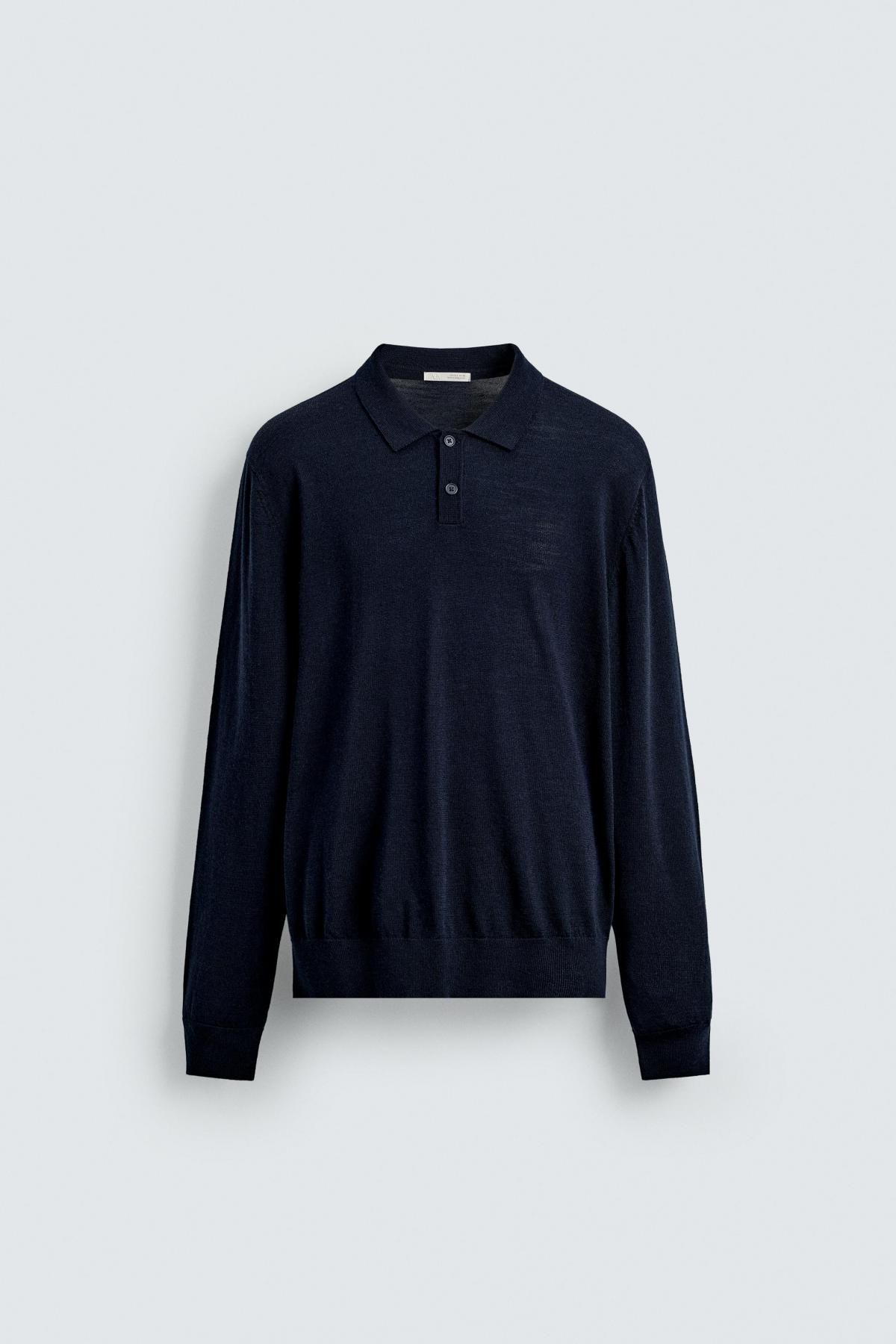 자라 프리미엄 울 테크니컬 긴팔 니트 폴로 셔츠 0693/301 NAVY BLUE - 상품 이미지