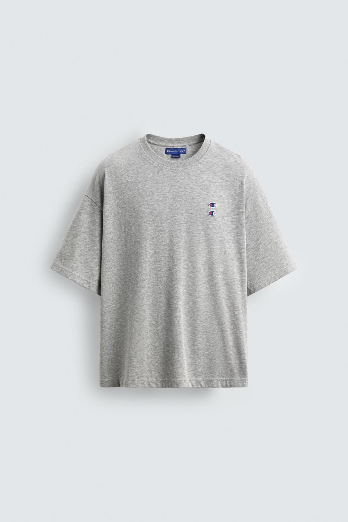 자라 박시핏 코튼 패치 반팔 티셔츠 X 챔피온 4087/374 GREY MARL - 메인 이미지