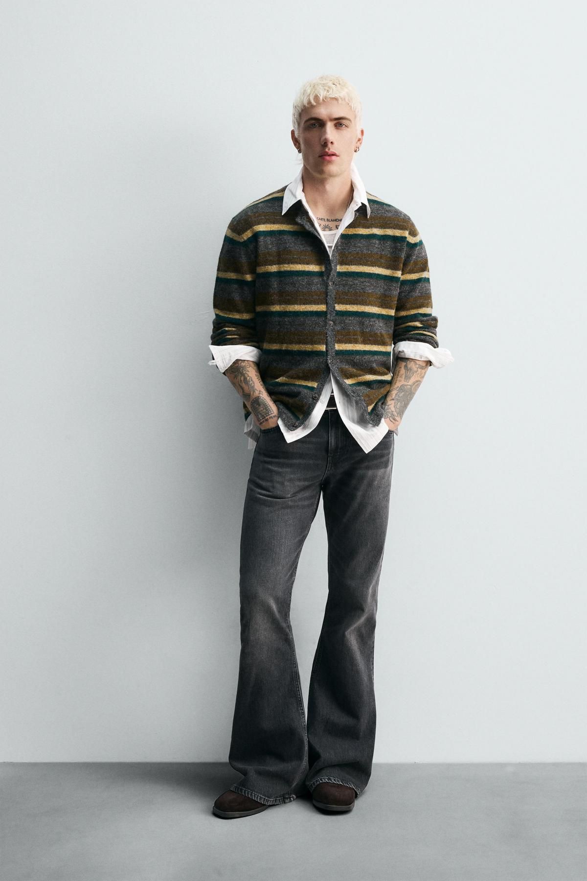 자라 스트라이프 자카드 라운드넥 가디건 2142/390 ANTHRACITE GREY - 상세 이미지 2