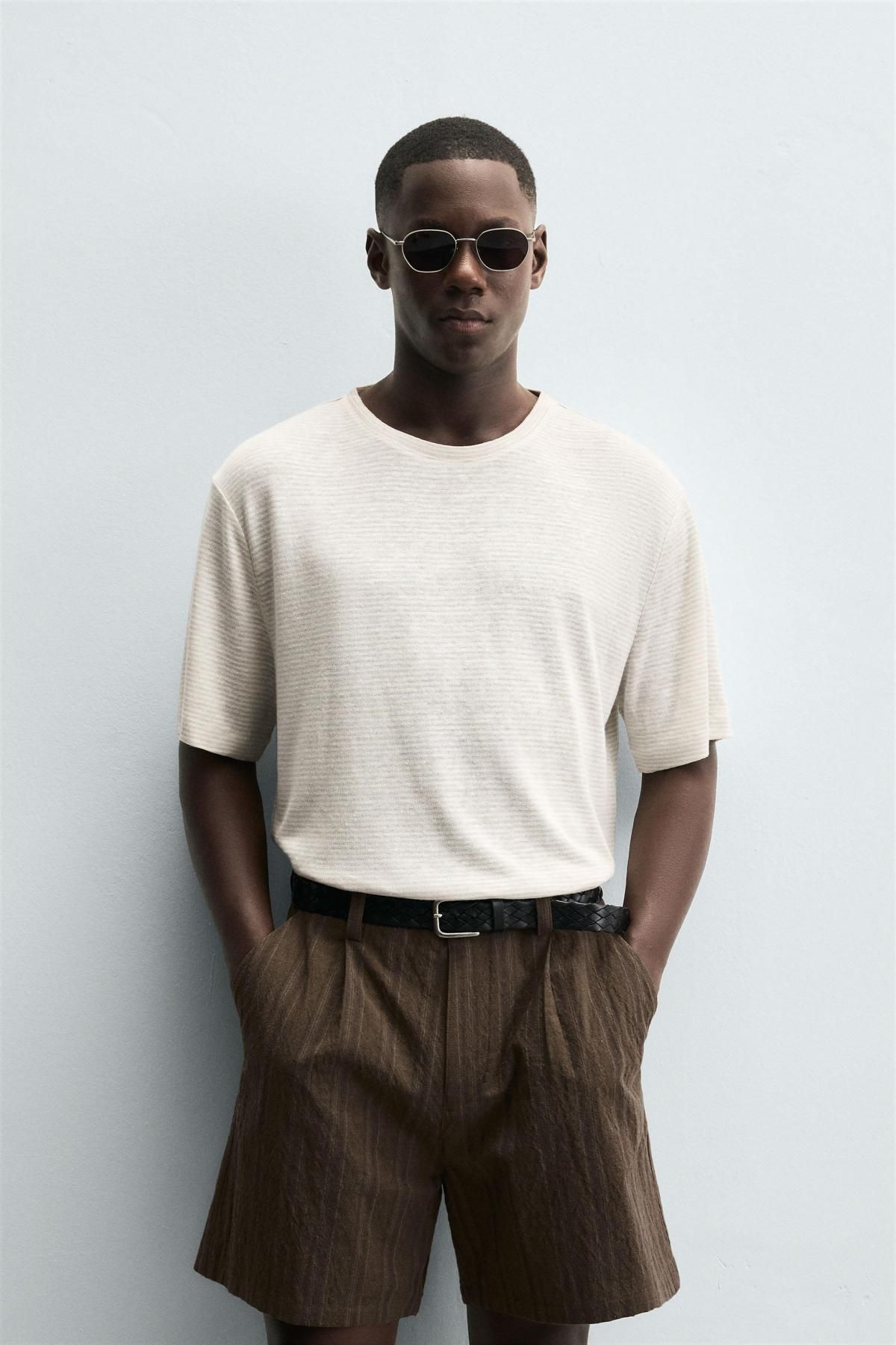 자라 헴프 비스코스 스트라이프 반팔 티셔츠 4853/311 ECRU / BEIGE - 상세 이미지 3