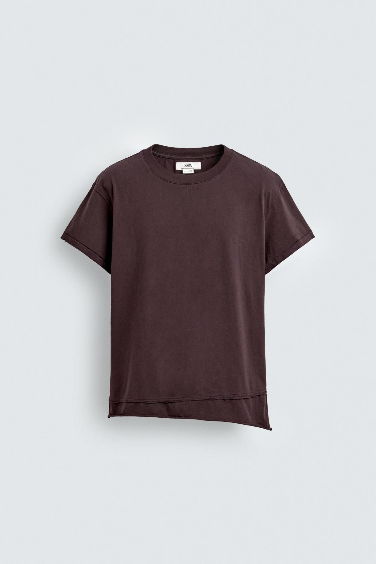 자라 불규칙 마감 미니멀 반팔 티셔츠 0962/376 BURGUNDY - 메인 이미지