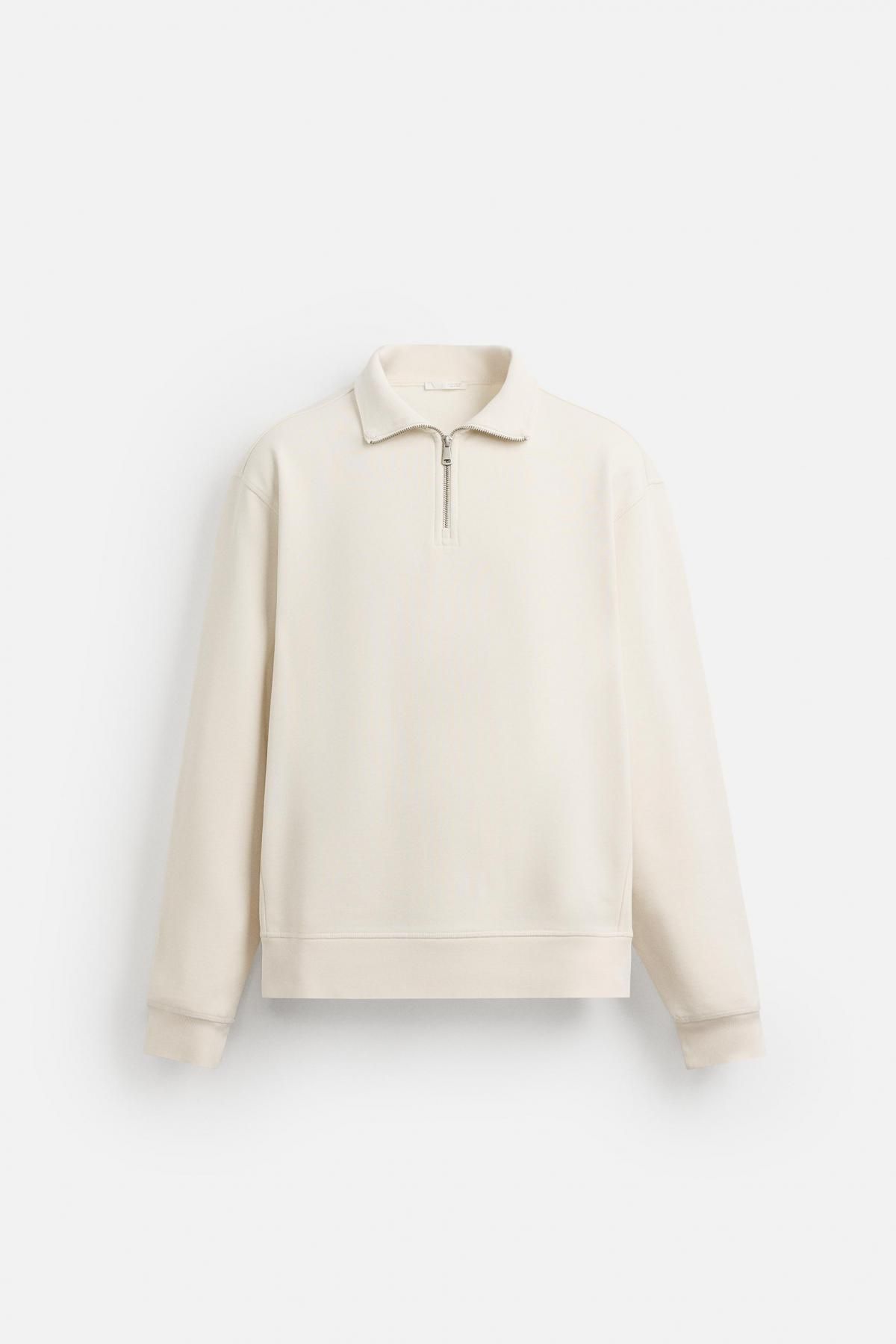 자라 오버핏 베이직 지퍼넥 스웨트셔츠 0761/311 OYSTER-WHITE - 메인 이미지