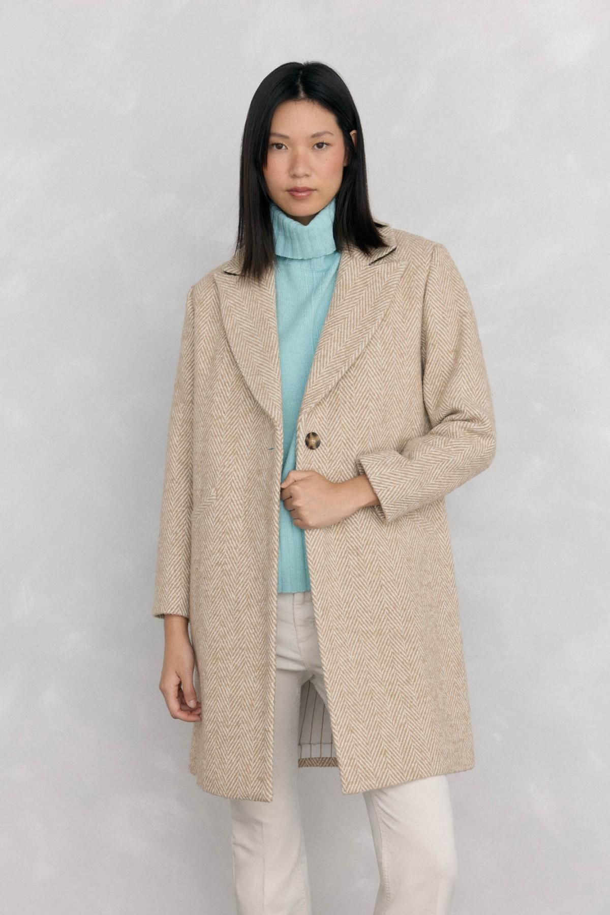페드로 델 이에로 헤링본 울 롱코트 베이지 7522240 BEIGE - 메인 이미지