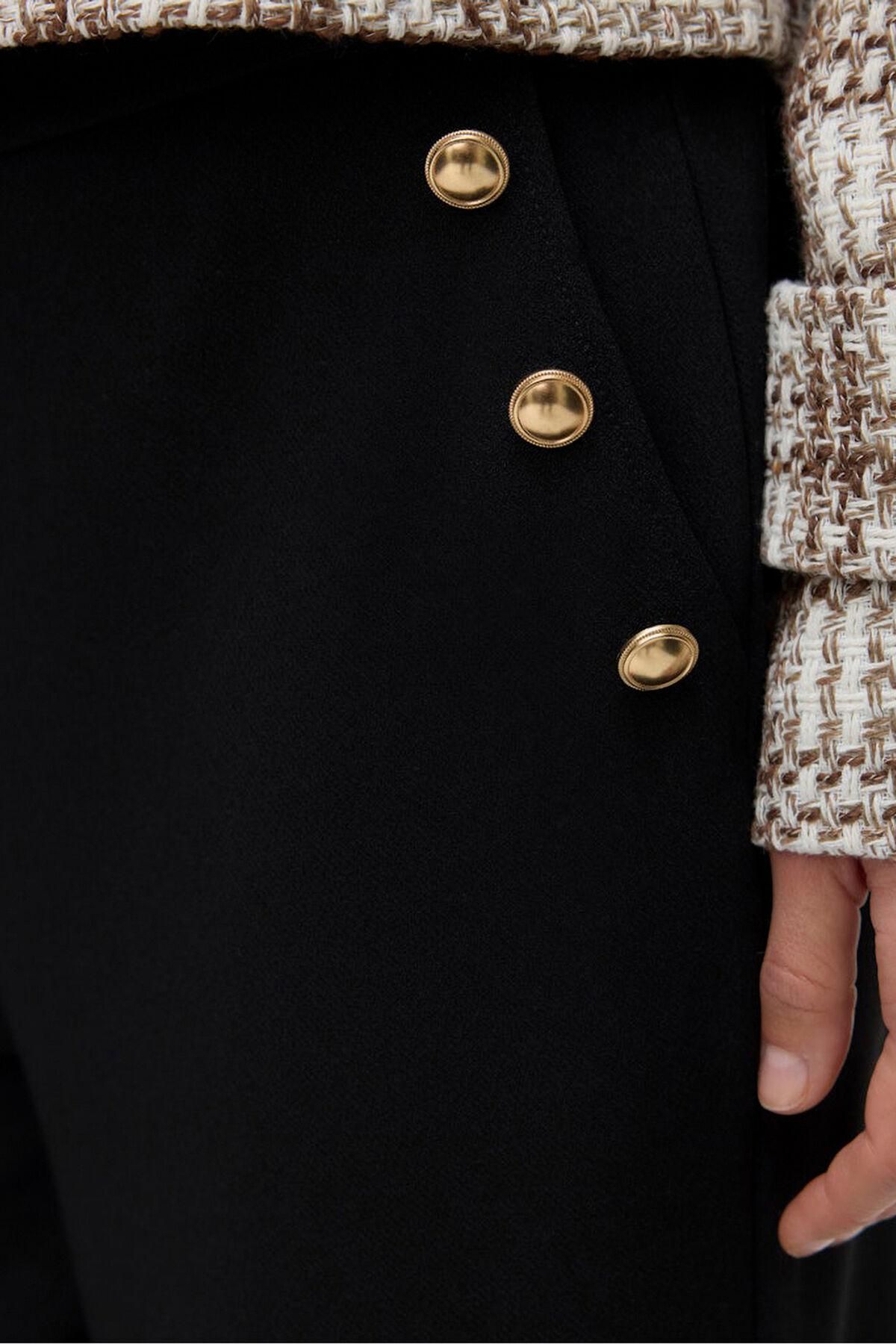 베로모다 와이드핏 하이웨이스트 롱 팬츠 골드버튼 3722182 NEGRO - 상세 이미지 3