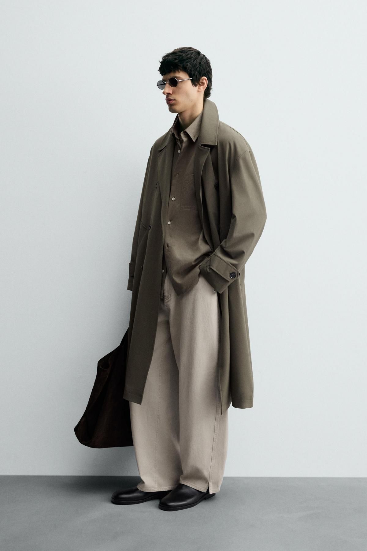 자라 카키 오버사이즈 더블브레스트 트렌치코트 6861/495 TAUPE GREY - 상세 이미지 5