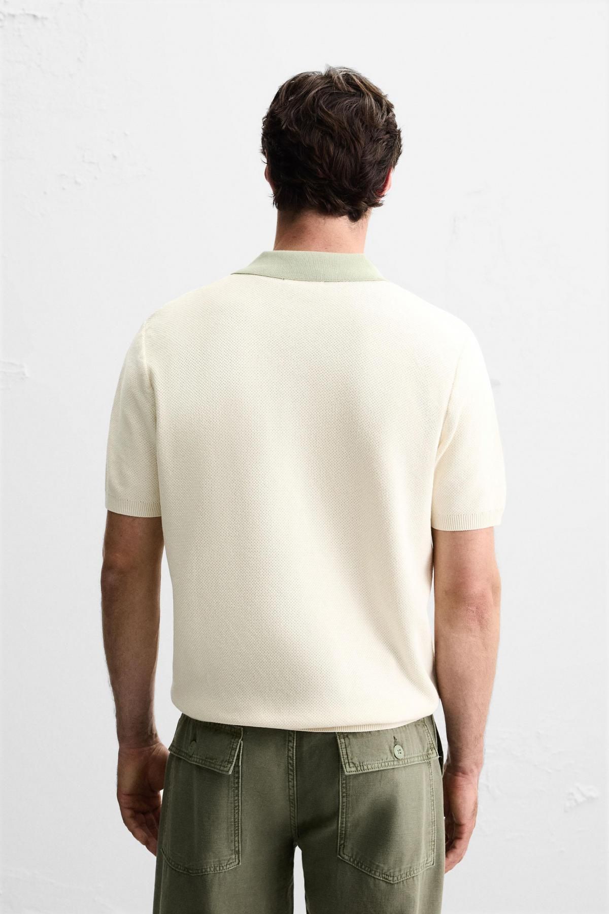자라 배색카라 니트 반팔 폴로 셔츠 2893/301 ECRU / GREEN - 상세 이미지 4