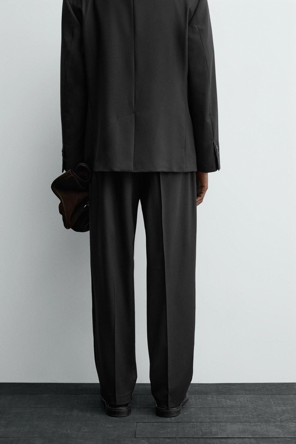 자라 울 블렌드 스트레이트 수트 팬츠 6608/791 BLACK - 상세 이미지 3