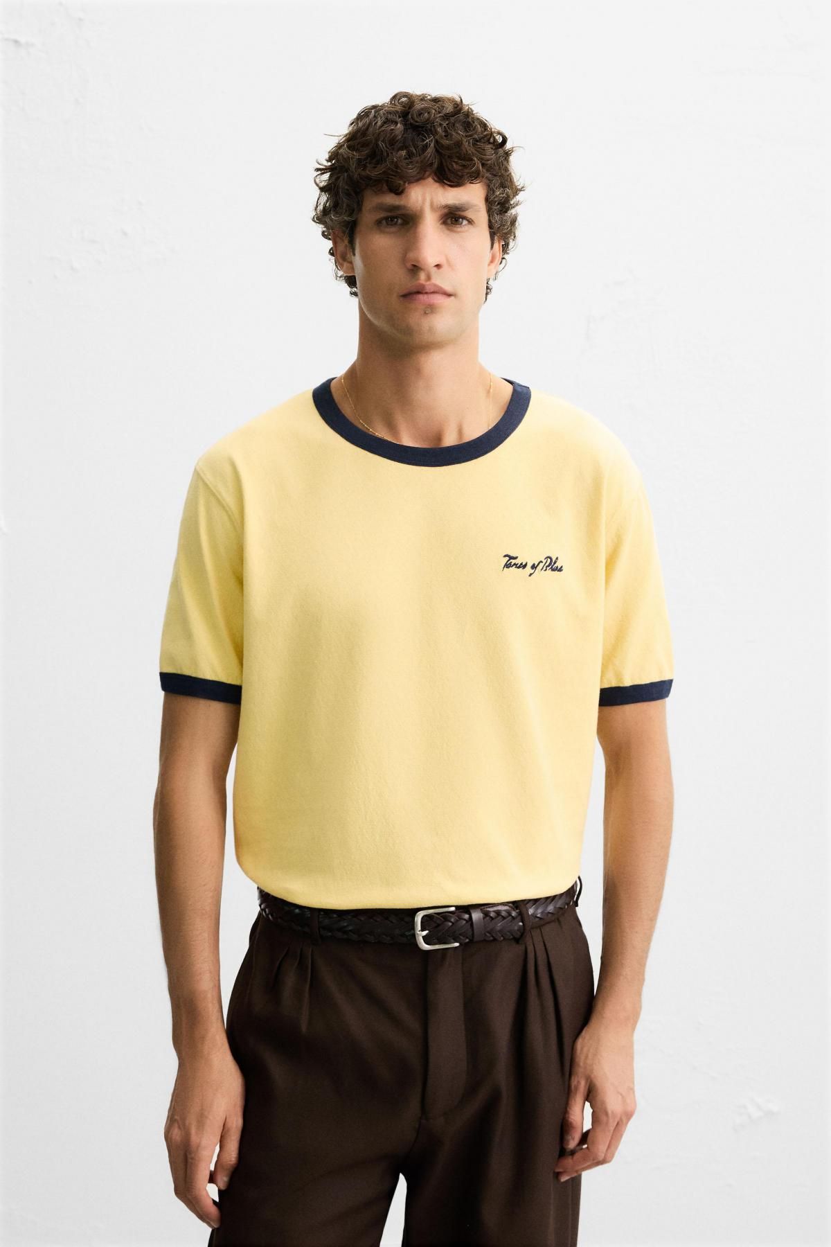 자라 워시드 레귤러핏 콘트라스트 자수 반팔 티셔츠 6224/300 YELLOW - 상세 이미지 3