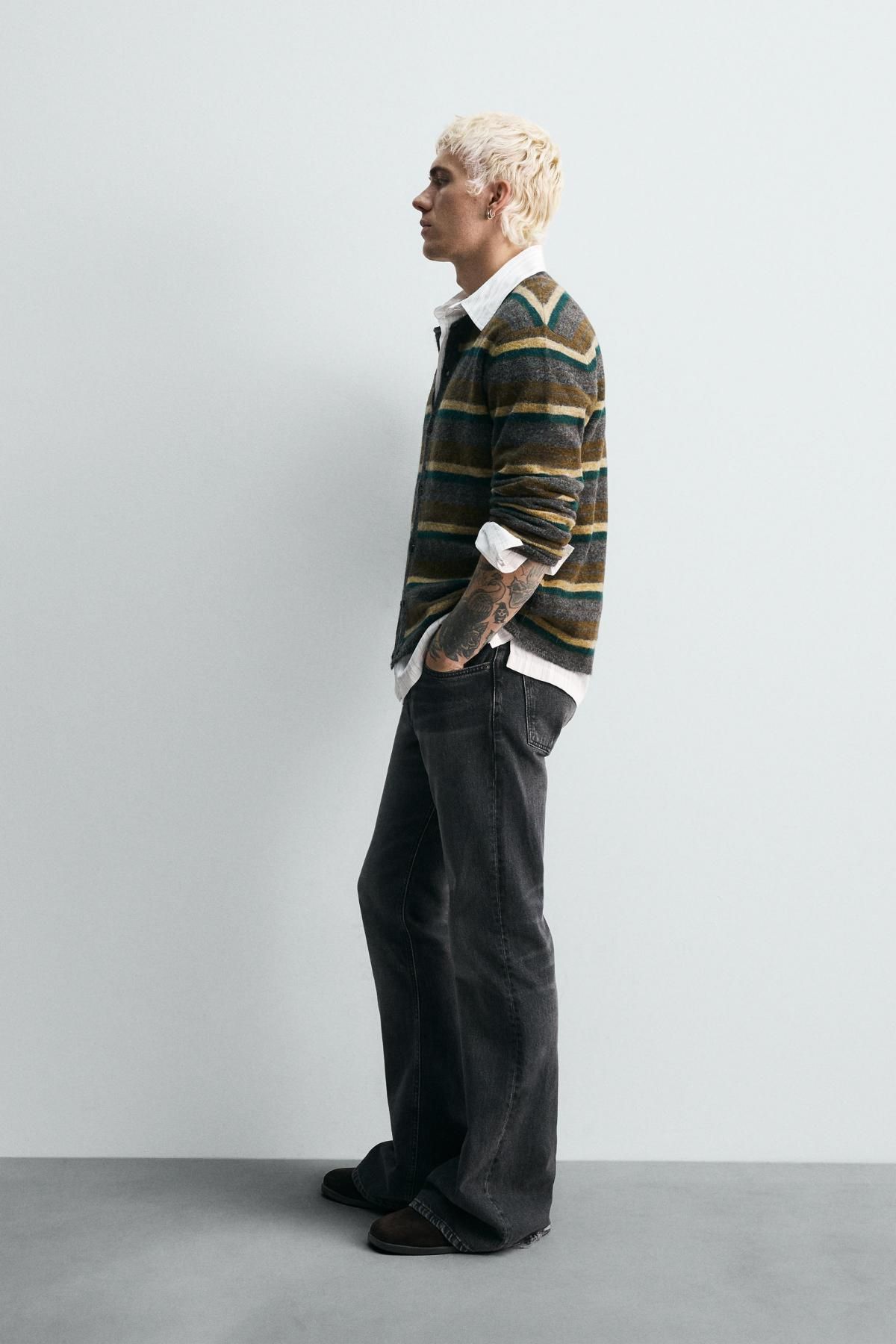 자라 스트라이프 자카드 라운드넥 가디건 2142/390 ANTHRACITE GREY - 상세 이미지 5