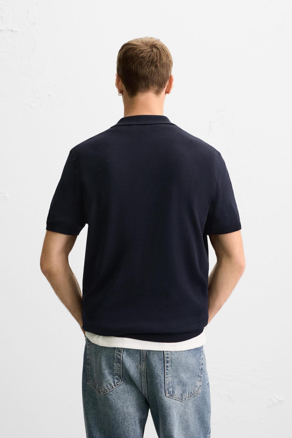 자라 미니멀 테크니컬 비스코스 블렌드 니트 반팔 폴로셔츠 0304/407 NAVY BLUE - 상세 이미지 4