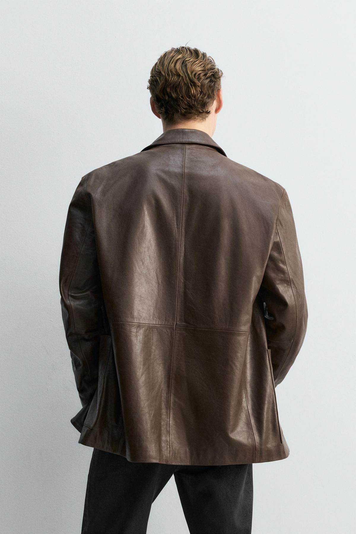 자라 프리미엄 레더 테일러드 블레이저 4720/301 BROWN - 상세 이미지 4