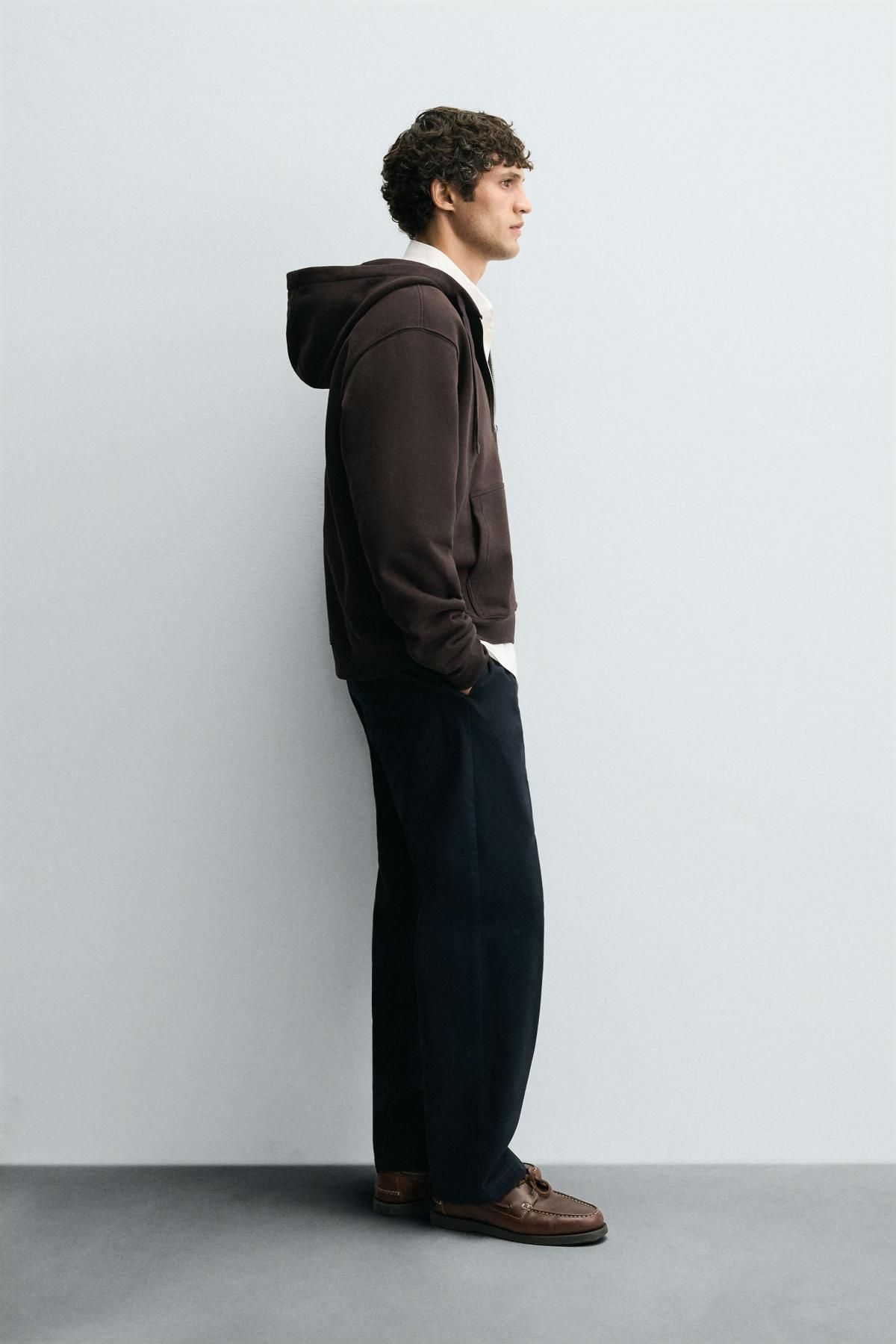 자라 베이직 플리스 집업 후드 코튼 후드 집업 4092/360 DARK BROWN - 상세 이미지 5