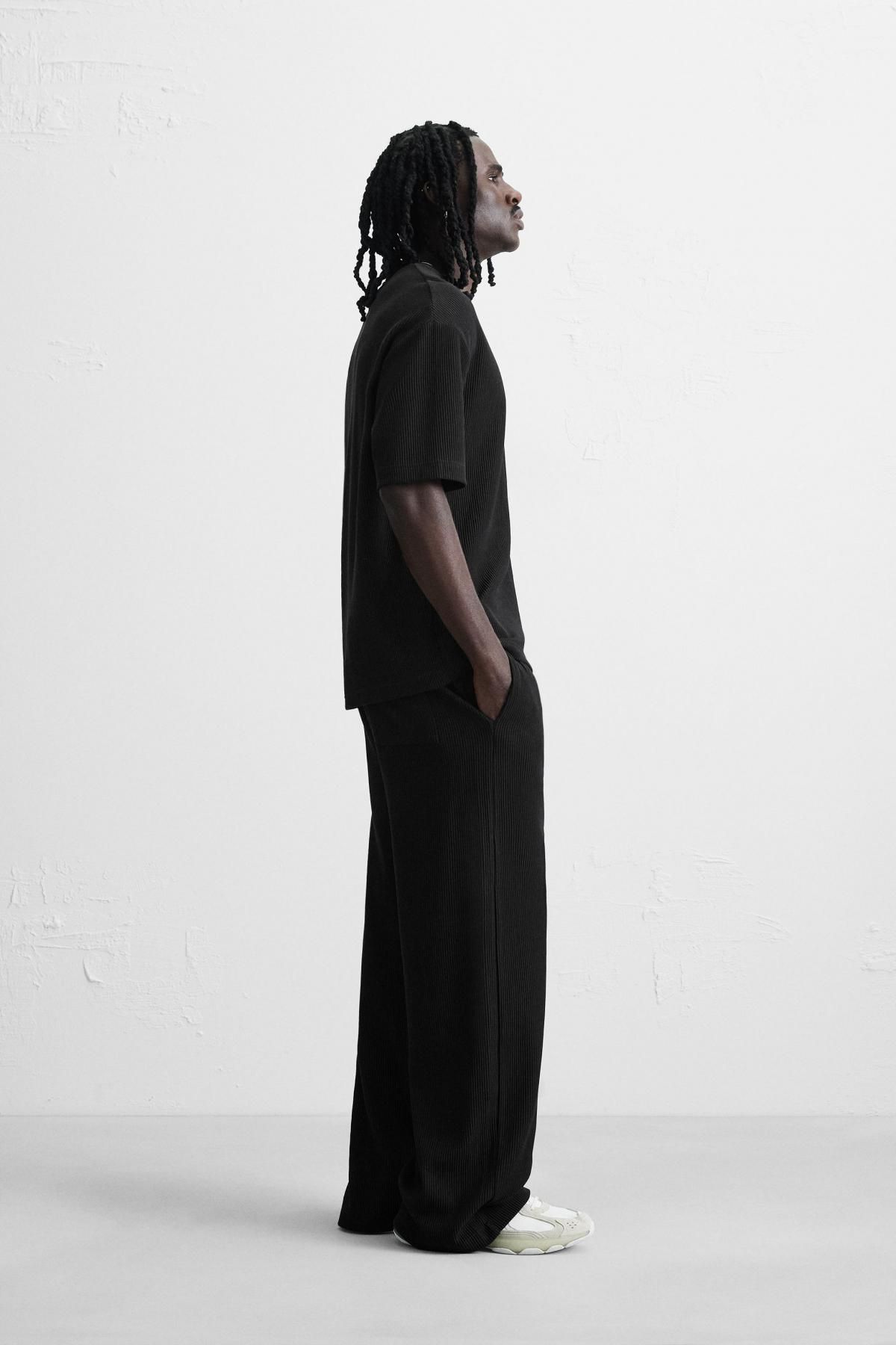 자라 블랙 버티컬 텍스처 릴랙스 조거 팬츠 0761/398 BLACK - 상세 이미지 4