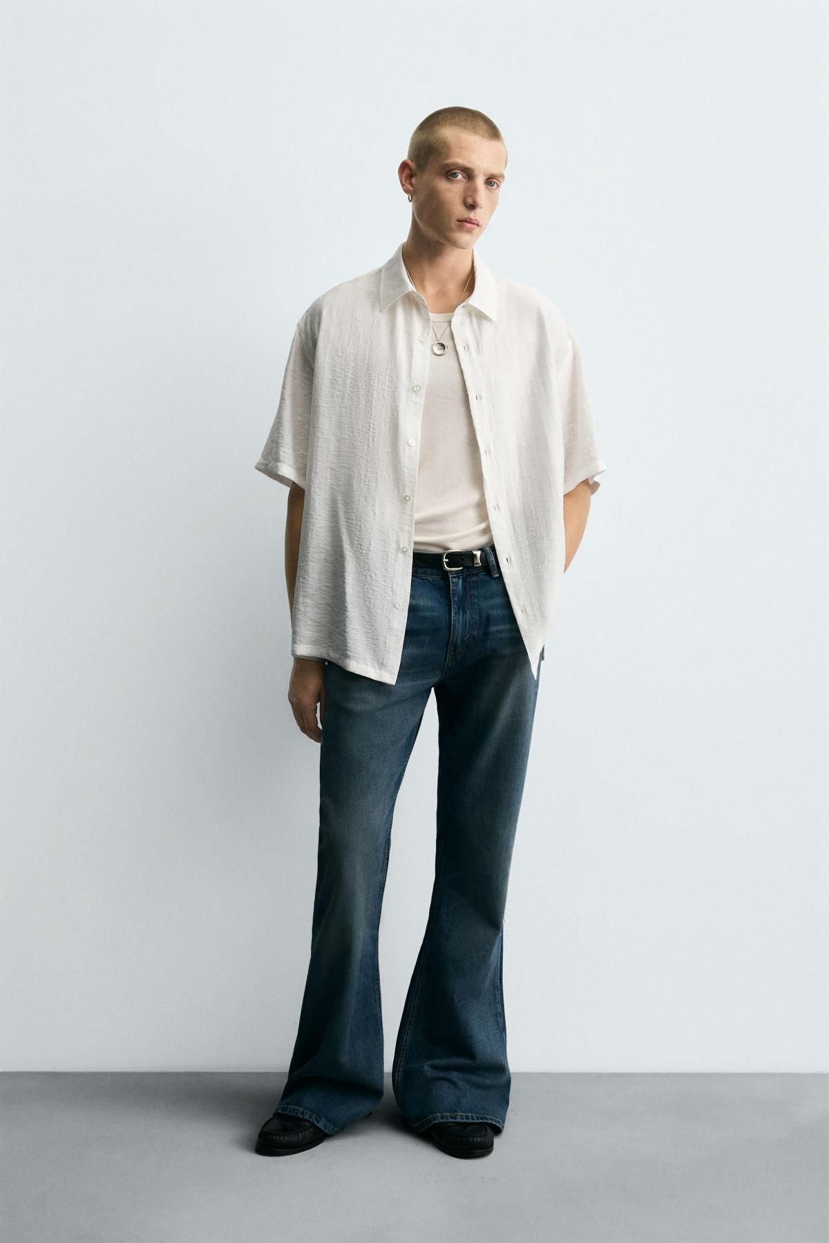 자라 테크니컬 아이보리 자카드 반팔 셔츠 5666/163 OYSTER-WHITE - 상세 이미지 2