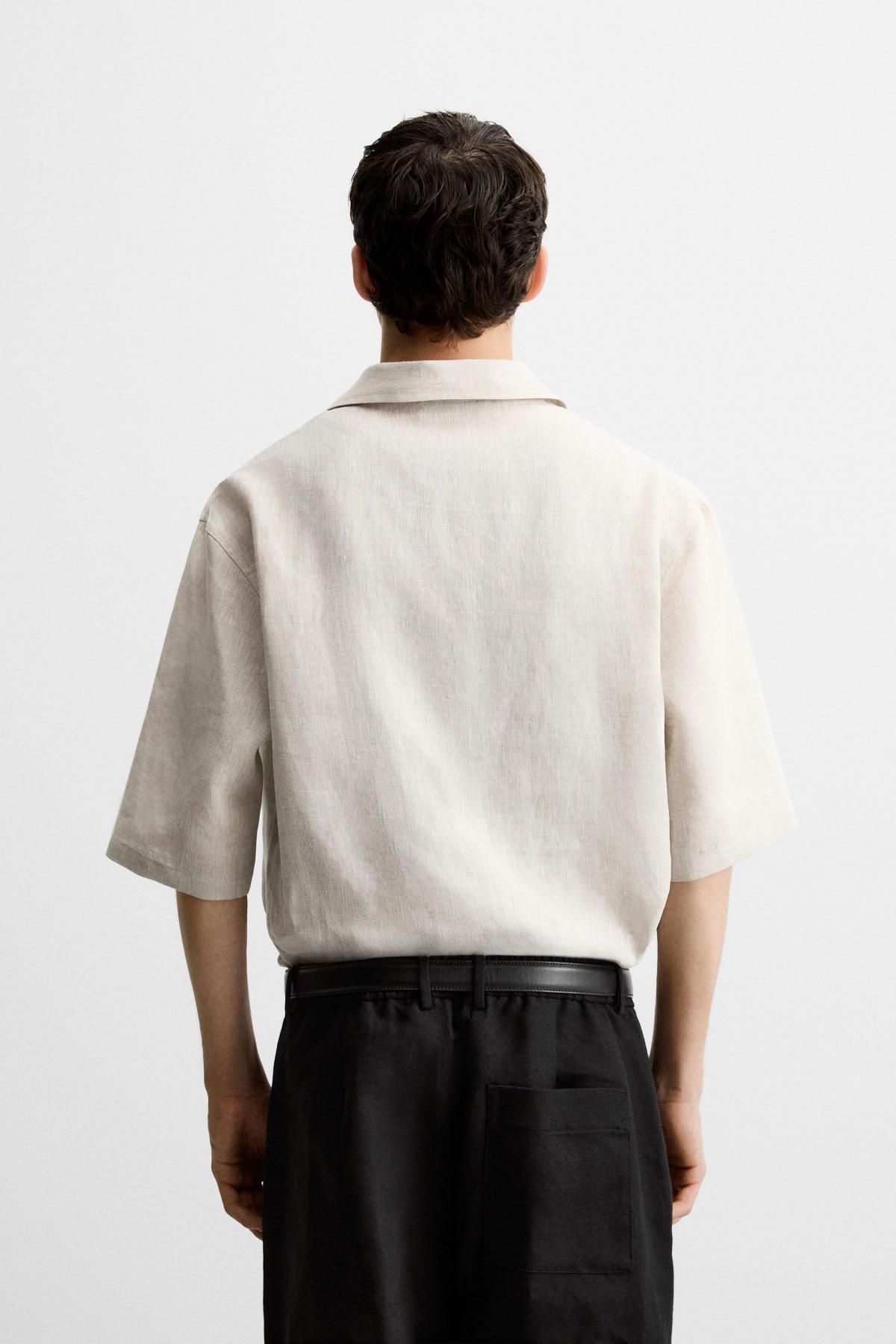 자라 프리미엄 린넨 반팔 폴로 셔츠 0794/185 LIGHT BEIGE - 상세 이미지 4