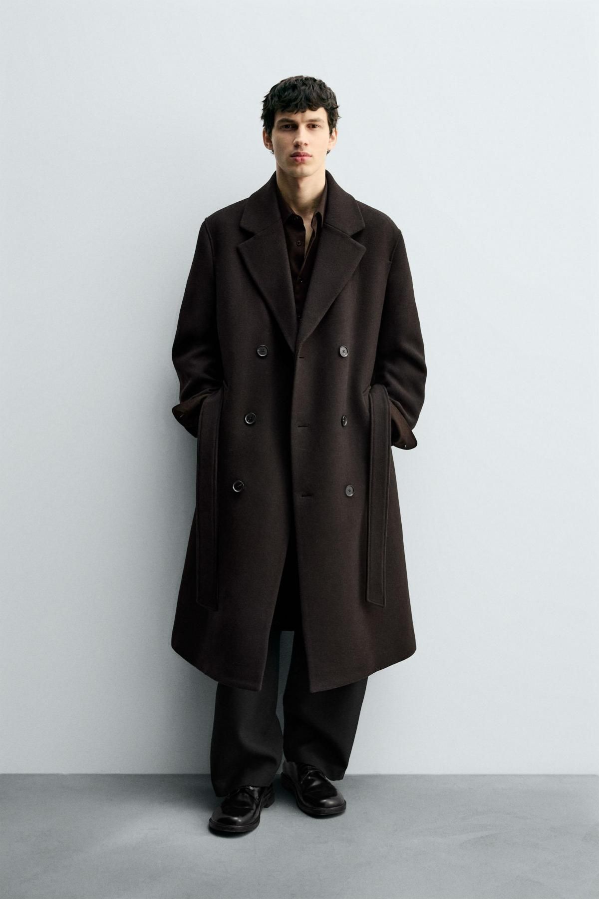 자라 더블브레스트 울블렌드 벨트 코트 2949/150 BROWN - 상세 이미지 2