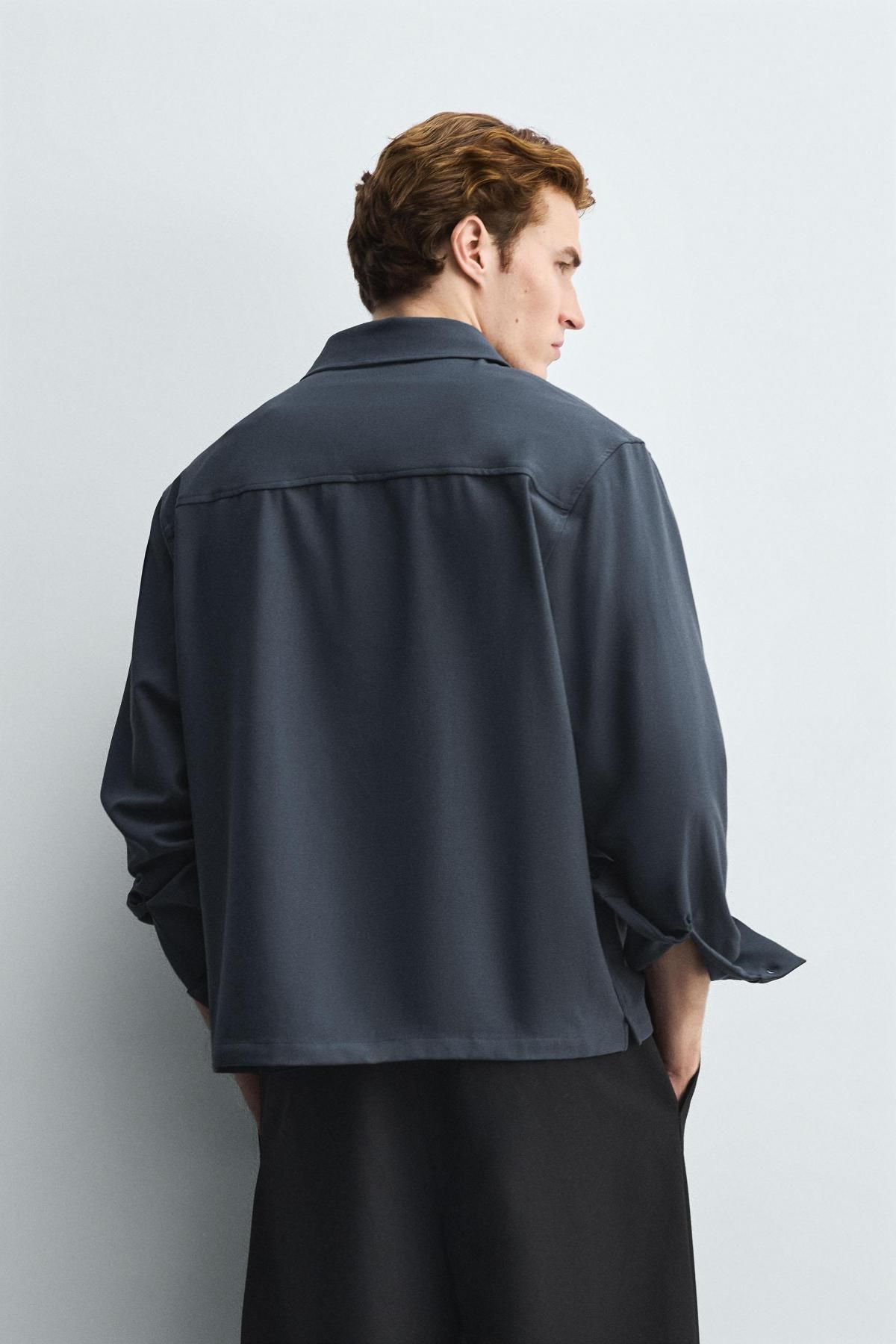 자라 테크니컬 루즈핏 긴팔 폴로셔츠 7484/639 CHARCOAL GREY - 상세 이미지 4