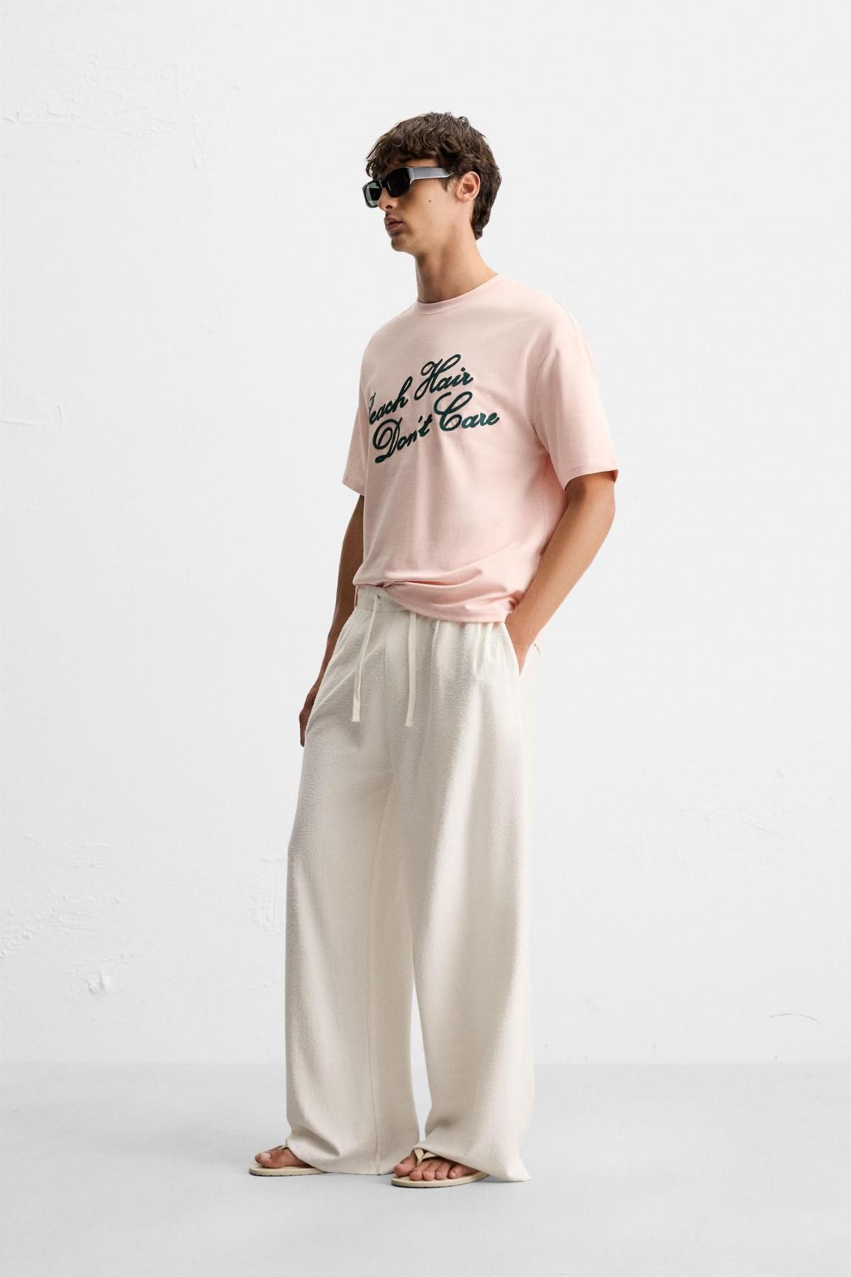 자라 레터링 자수 릴렉스핏 반팔 티셔츠 5584/439 PALE PINK - 상세 이미지 5
