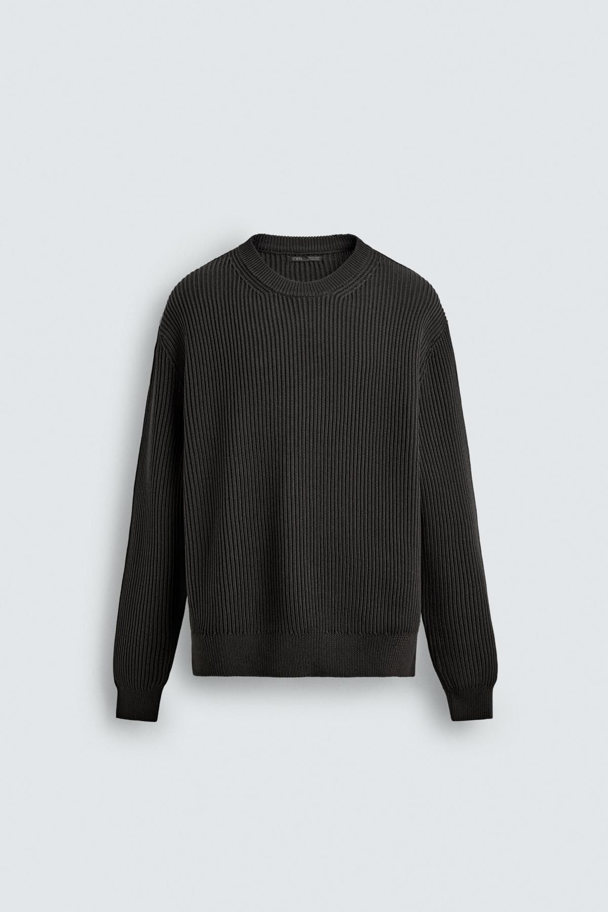 자라 리브드 텍스처 라운드 니트 스웨터 3284/305 GREYISH - 메인 이미지