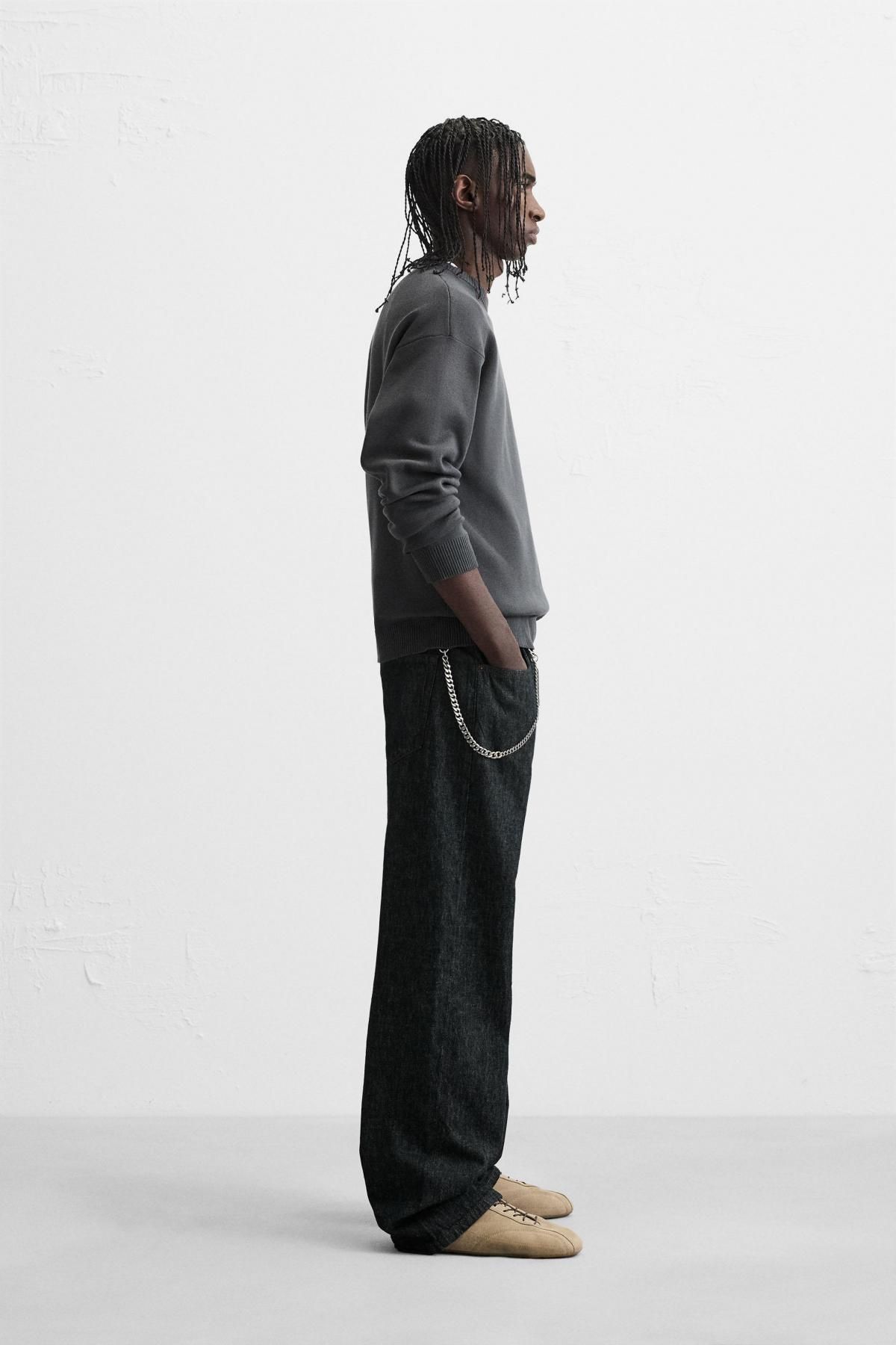 자라 테크니컬 텍스처 소프트 라운드 니트 스웨터 5755/325 ANTHRACITE GREY - 상세 이미지 5