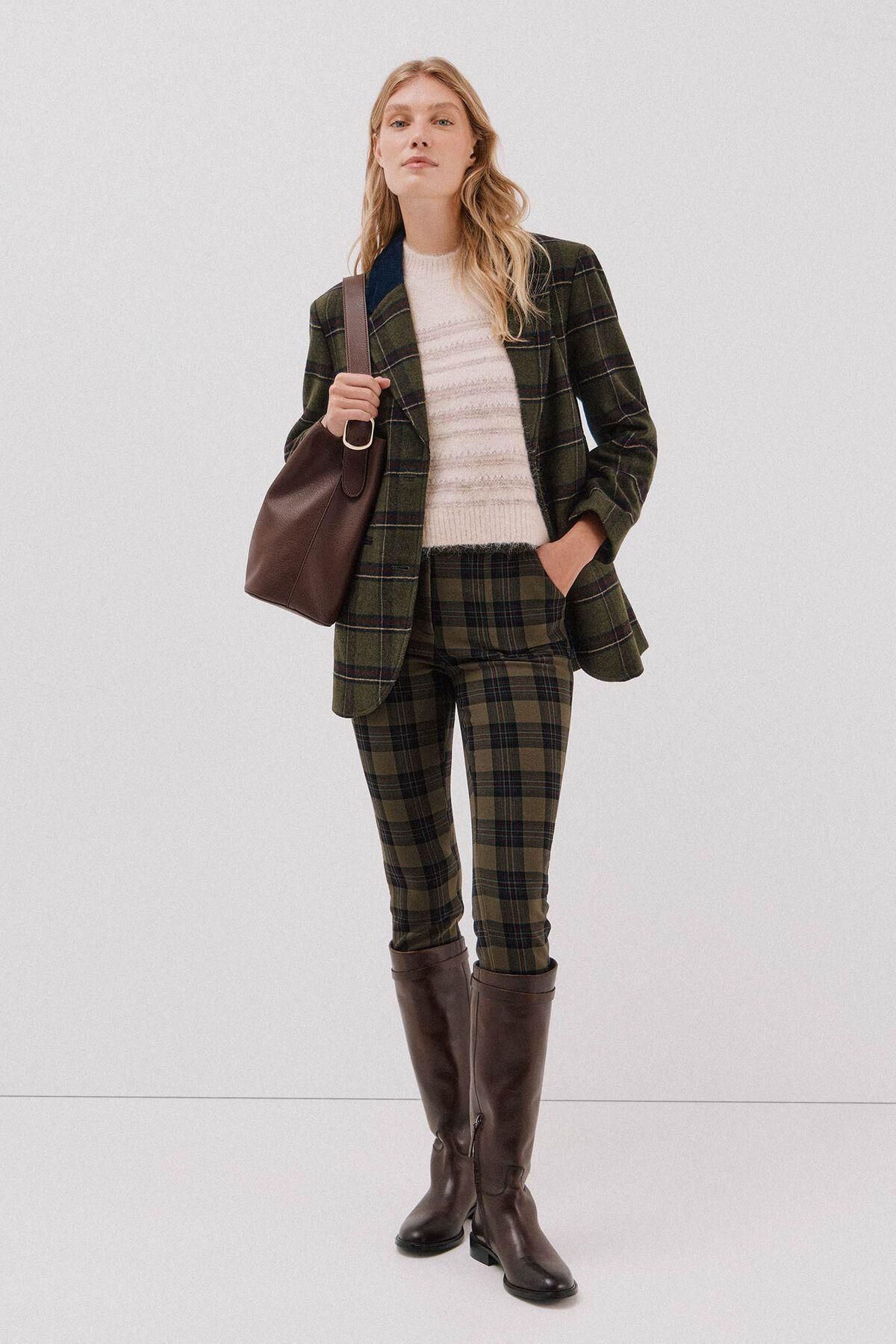 꼬르떼피엘 체크 하이웨이스트 슬림핏 팬츠 8722324 ESTAMPADO VERDE - 상세 이미지 2