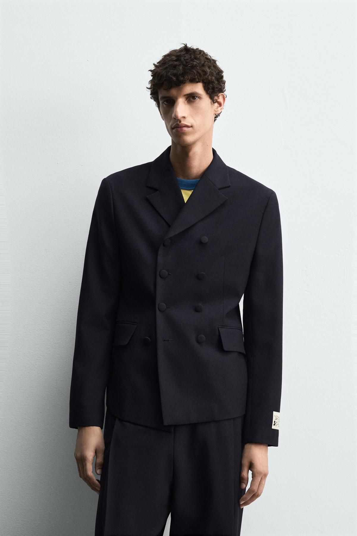 자라 울블렌드 더블브레스트 블레이저 X 해리 램버트 디즈니 6413/526 NAVY BLUE - 상세 이미지 3