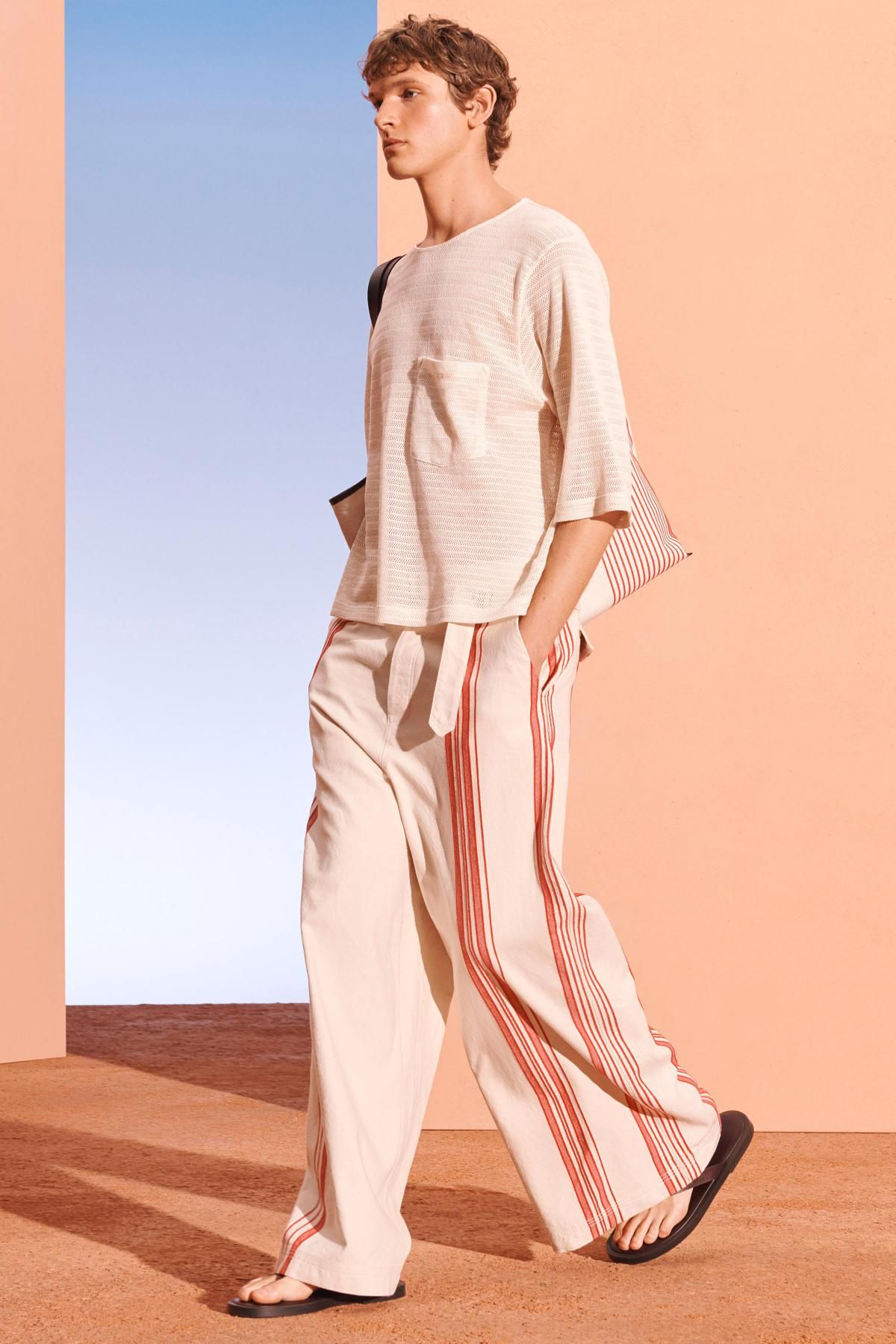 자라 스트라이프 와이드 코튼 팬츠 5718/305 ECRU / RED - 상세 이미지 3