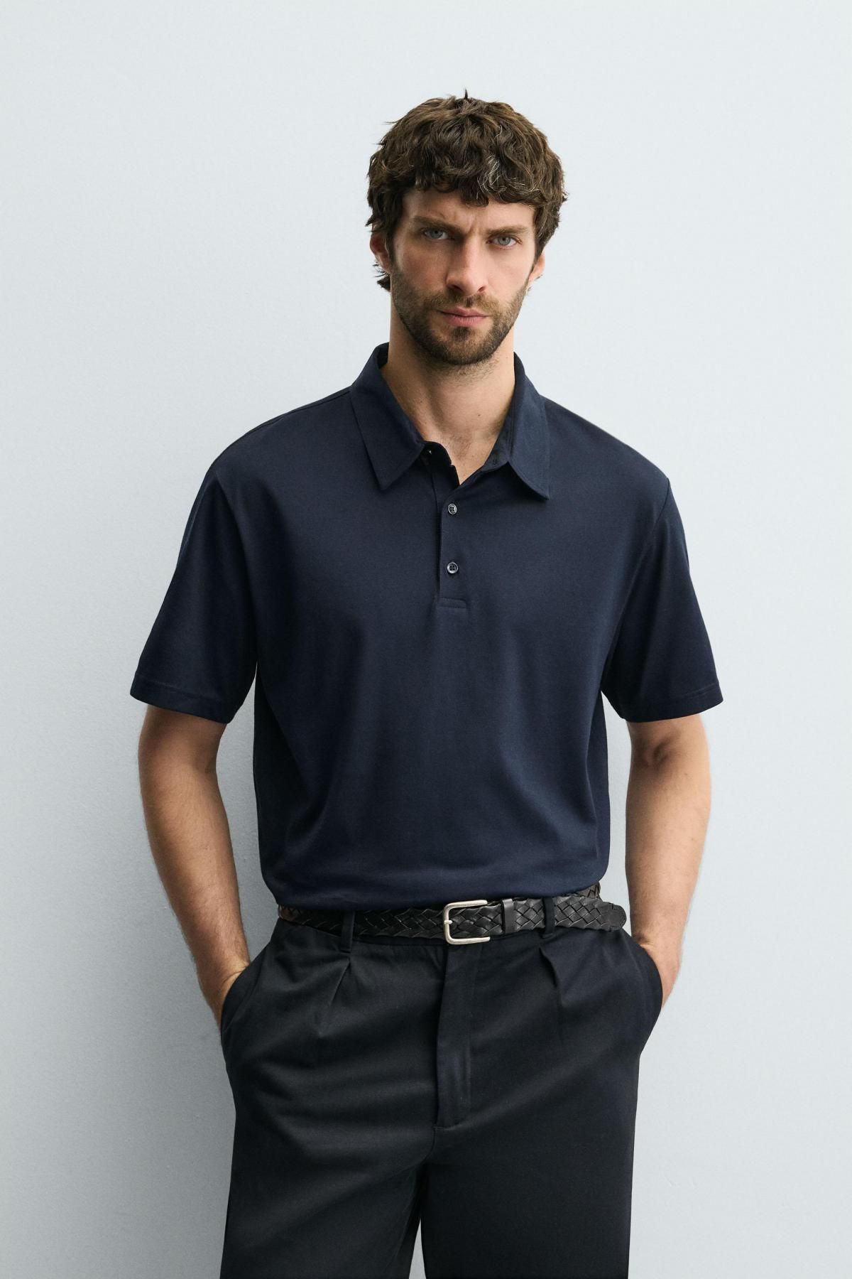 자라 테크니컬 머서라이즈 반팔 폴로 셔츠 5372/328 NAVY BLUE - 상세 이미지 3