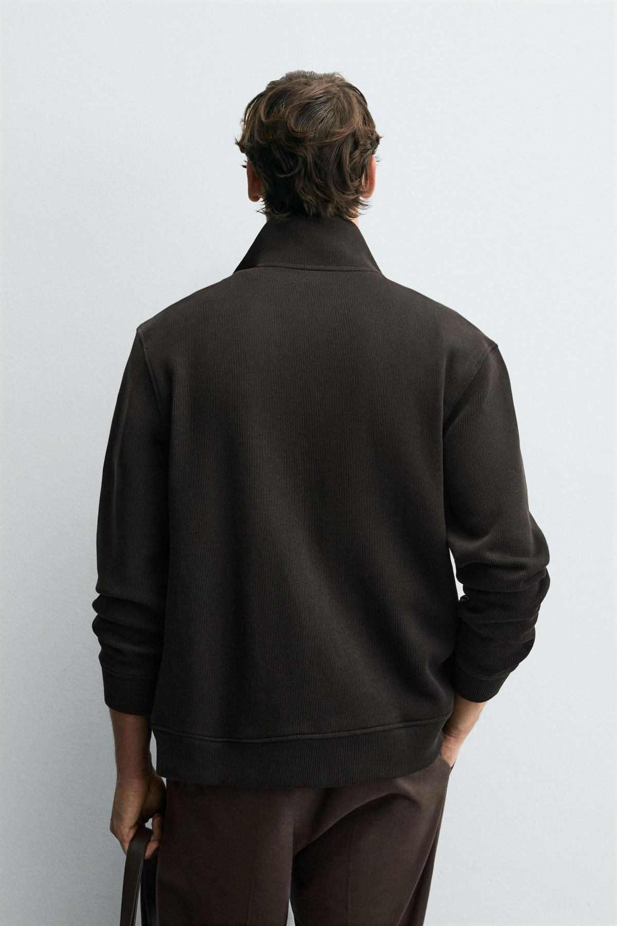 자라 베이직 테크니컬 골지 집업 재킷 0526/324 DARK BROWN - 상세 이미지 4