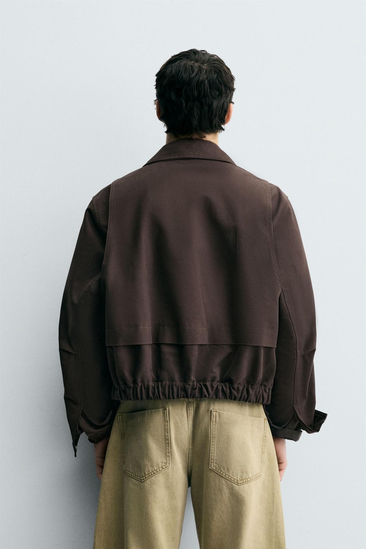 자라 미니멀 크롭핏 코튼 테크니컬 집업 재킷 1437/323 DARK BROWN - 상세 이미지 4