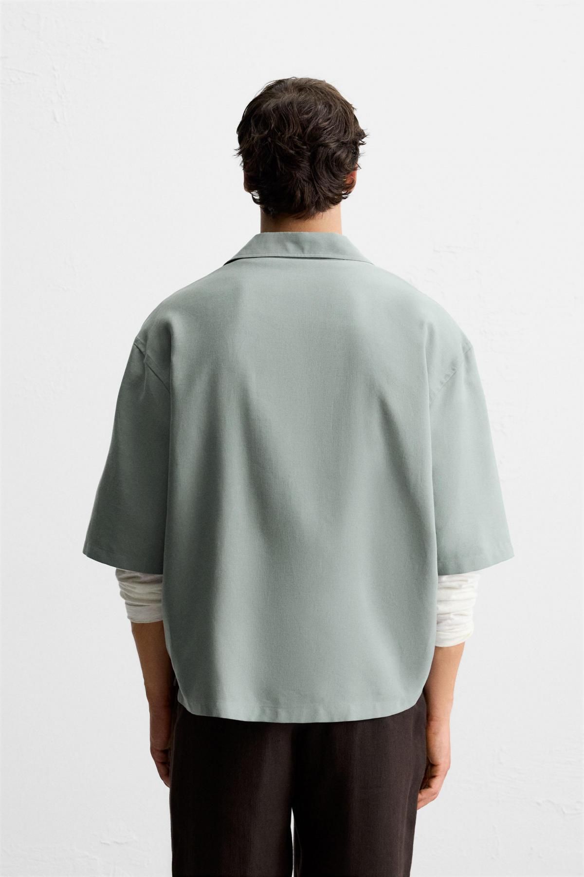자라 미니멀 릴랙스핏 반팔 셔츠 3992/250 GREEN / BLUE - 상세 이미지 4