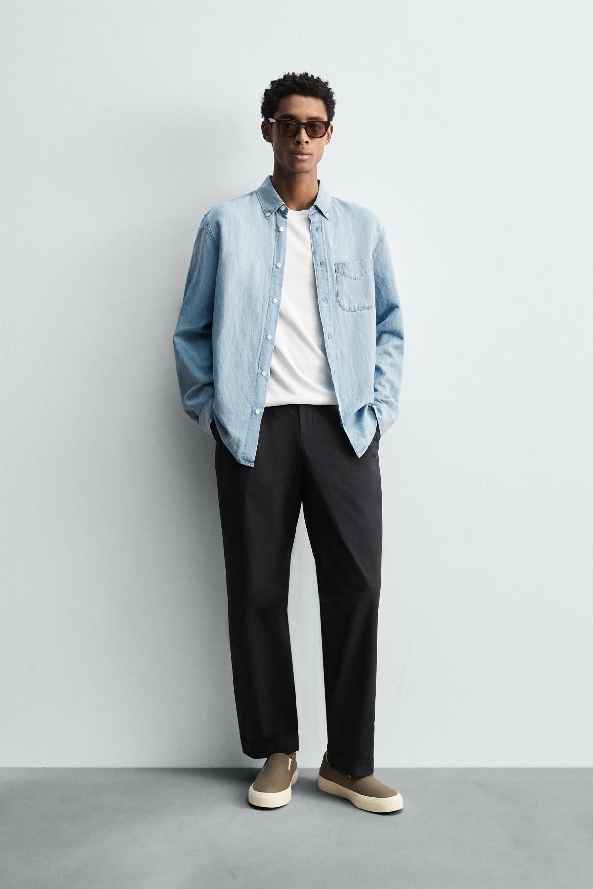 자라 라이트 데님 레귤러핏 긴팔셔츠 7545/385 LIGHT BLUE - 상세 이미지 2