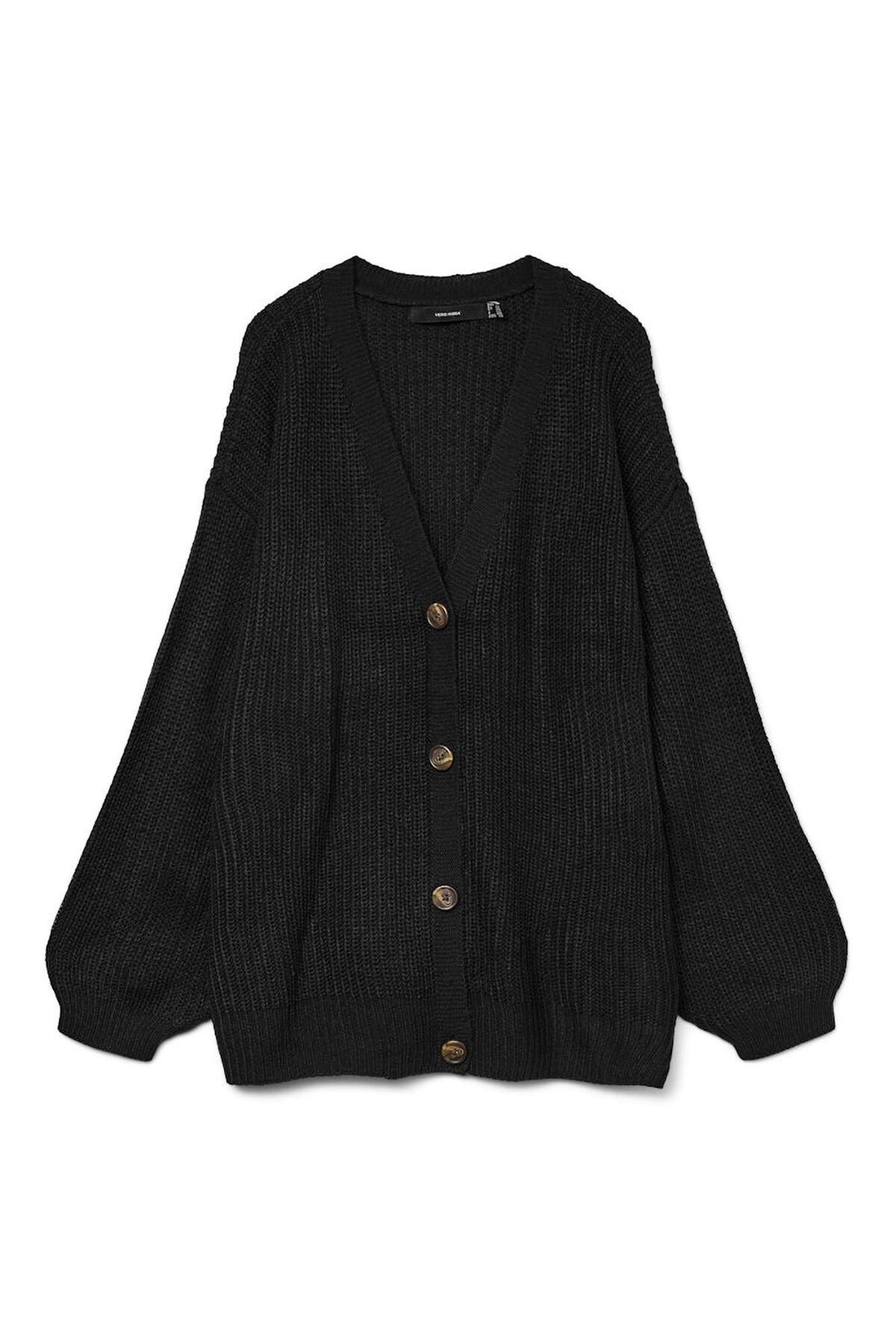 베로모다 빅사이즈 브이넥 버튼 니트 가디건 3762289 NEGRO - 메인 이미지