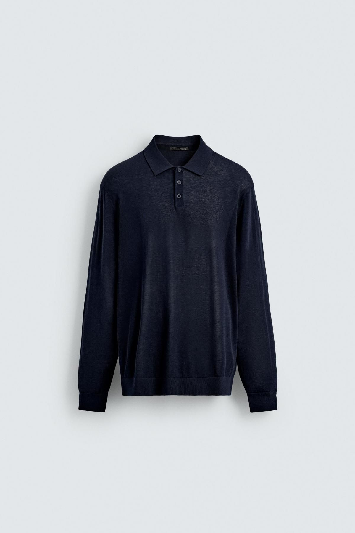자라 테크니컬 니트 코튼 실크 긴팔 폴로셔츠 0077/300 NAVY BLUE - 메인 이미지