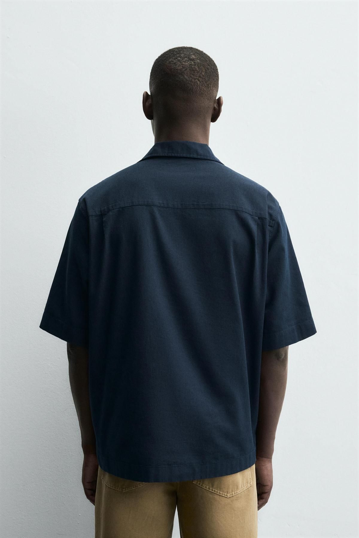 자라 네이비 릴랙스핏 코튼린넨 반팔 폴로셔츠 6048/404 NAVY BLUE - 상세 이미지 4