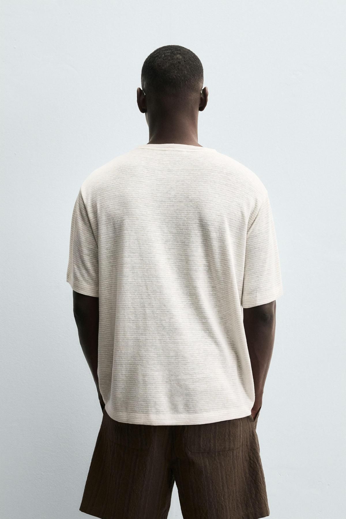 자라 헴프 비스코스 스트라이프 반팔 티셔츠 4853/311 ECRU / BEIGE - 상세 이미지 4