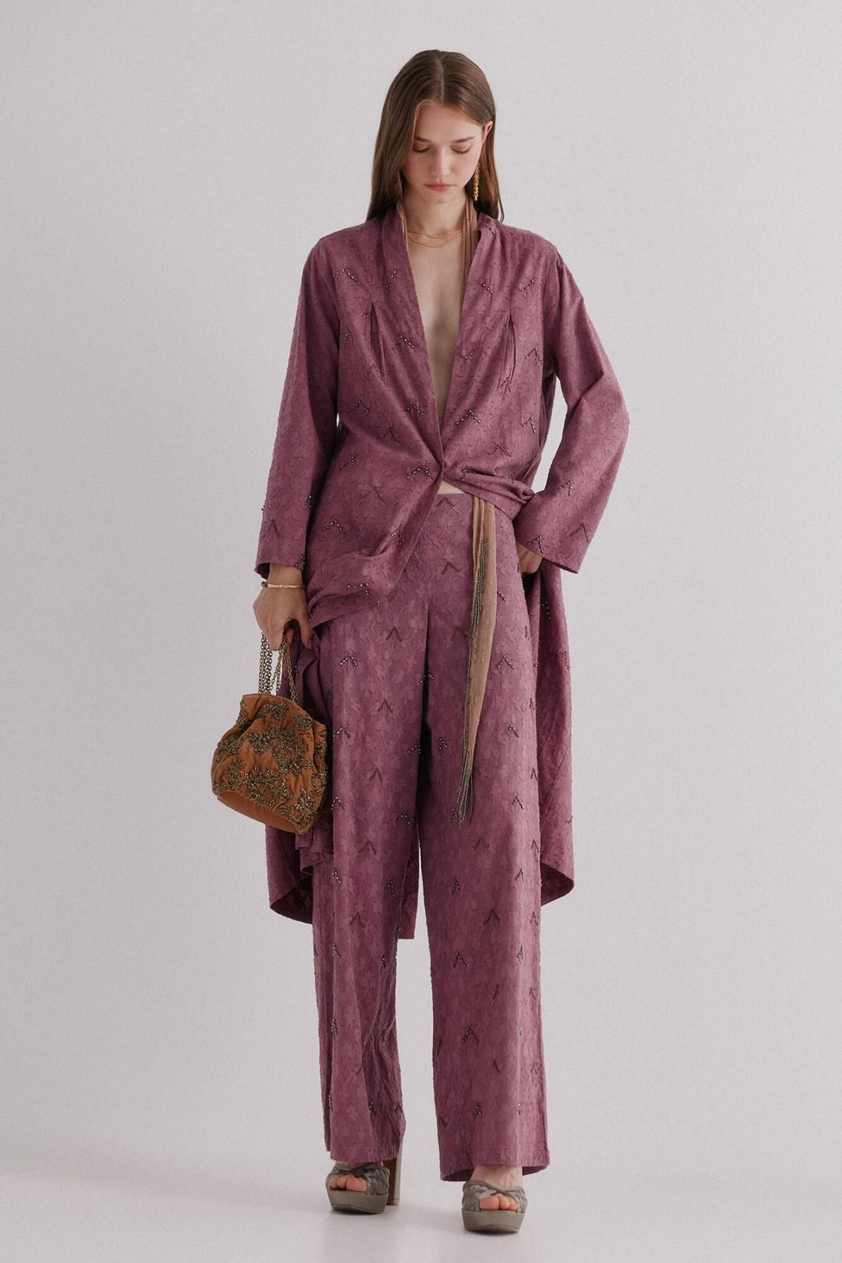 호스 인트로피아 자카드 스트레이트핏 여성 슬랙스 팬츠 6542822 ROSA - 상세 이미지 2