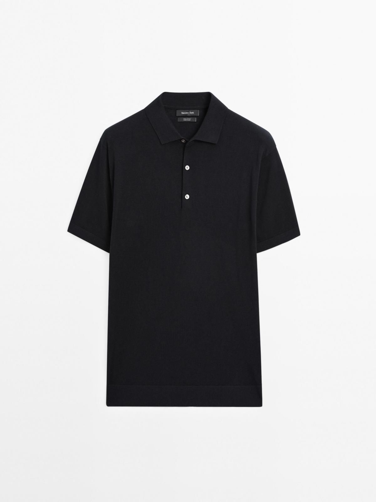 마시모두띠 베이직 블랙 코튼 니트 반팔 폴로셔츠 1000/213 NAVY BLUE - 메인 이미지