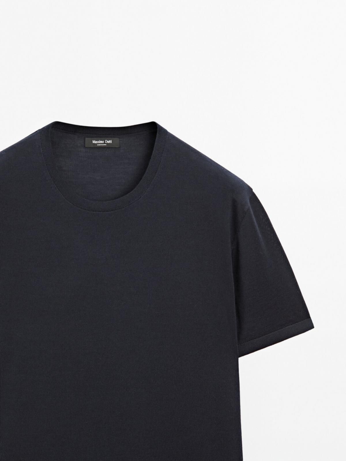 마시모두띠 미니멀 울 블렌드 라운드 니트 반팔 티셔츠 0930/210 NAVY BLUE - 상세 이미지 2