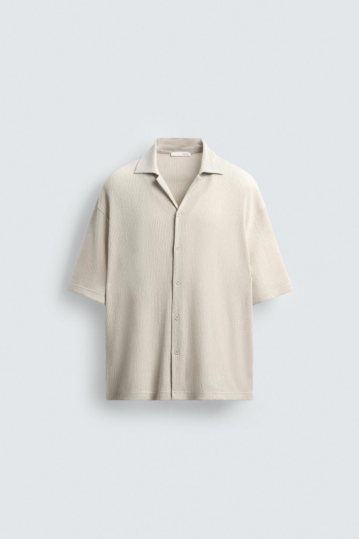 자라 텍스처 릴렉스핏 캠프카라 반팔 셔츠 4087/377 OYSTER-WHITE - 메인 이미지