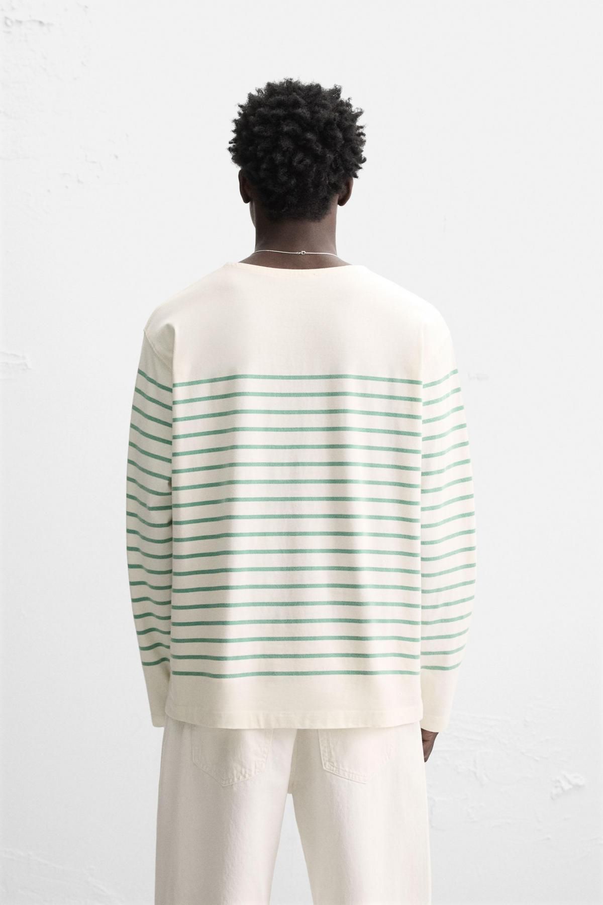 자라 스트라이프 라운드넥 긴팔 티셔츠 1887/301 OYSTER-WHITE - 상세 이미지 4