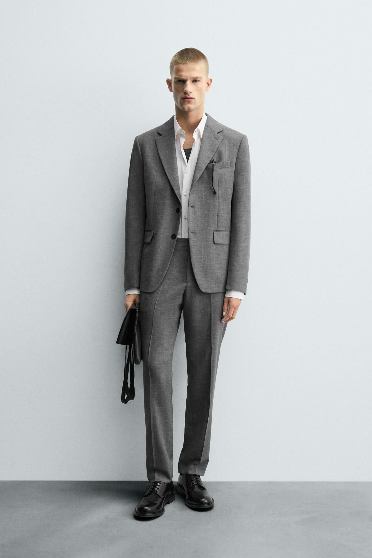 자라 체크 슬림핏 울블렌드 정장 팬츠 5747/433 GREY MARL - 상세 이미지 2